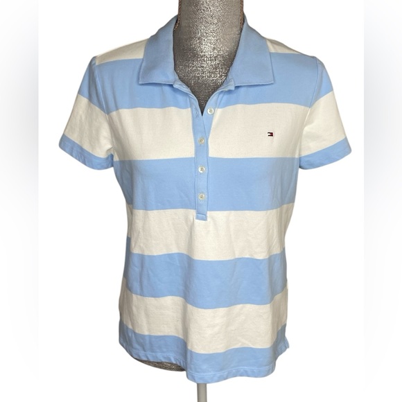 Tommy Hilfiger Womens Rugby Striped Polo Shirt Size Large - Picture 1 of 5